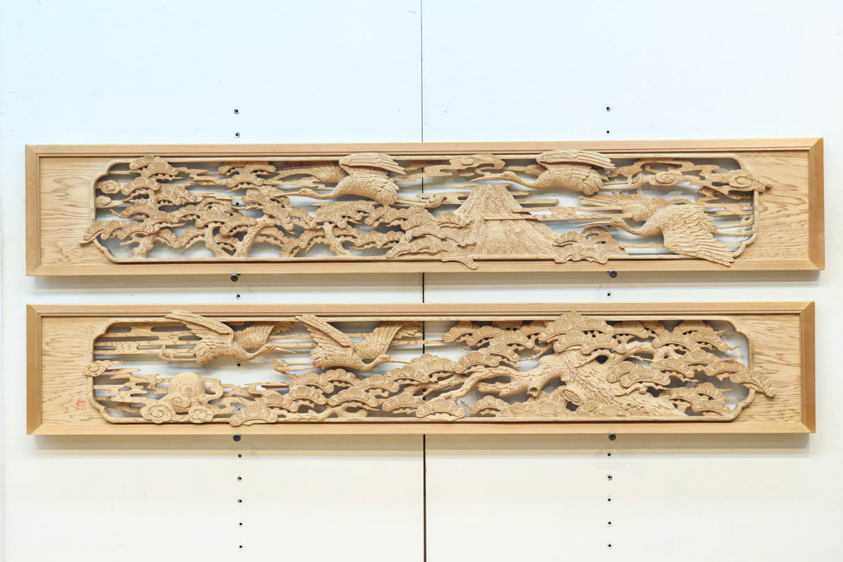 鶴と松を細やかに描いた彫刻欄間 EZ2812ab 在庫(a:1 b:1)枚 – 古福庵