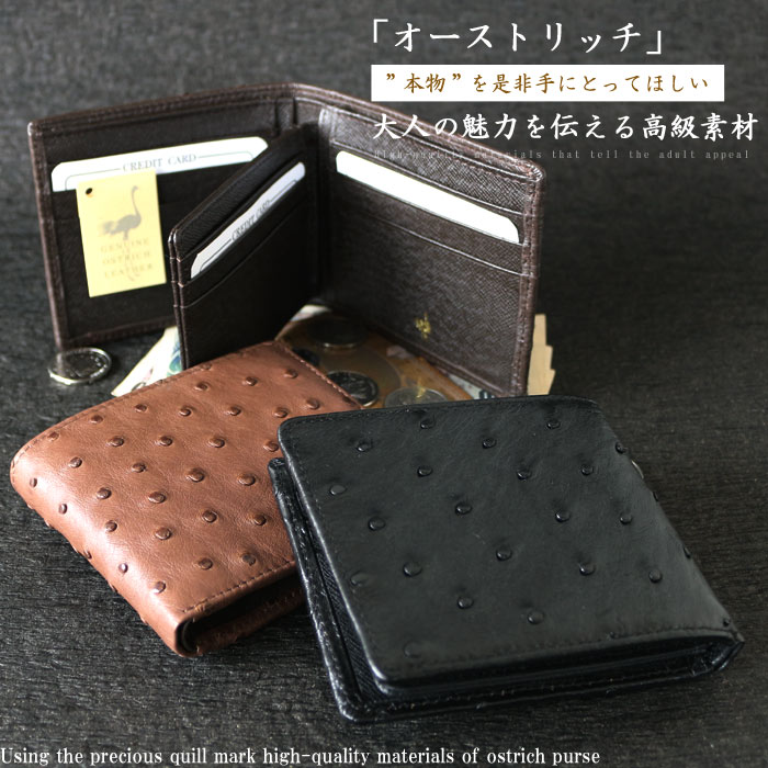 楽天市場】二つ折り財布 カード収納 オーストリッチ 折りたたみ財布