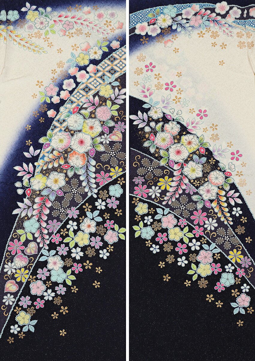 楽天市場】振袖 販売 フルセット 辻が花 桐屋 桐屋翠山工房 青 白 正絹