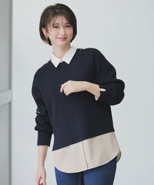 セール】 ニットレイヤード シャツ ツインセット （ニット・セーター