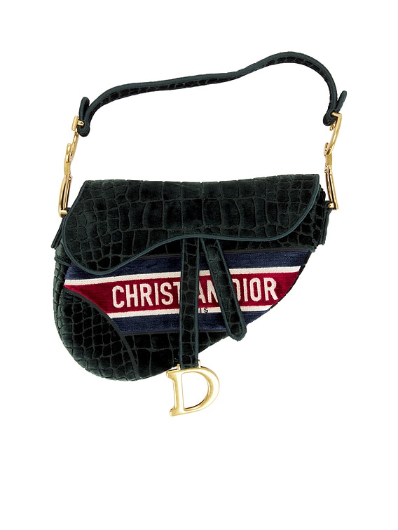 FWRD Renew Dior Velvet Crocodile Effect Saddle Bag in Green | FWRD