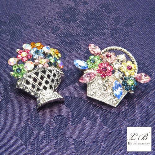 ブローチ(br76)選べる2デザインカラフル花バスケット パステルカラー