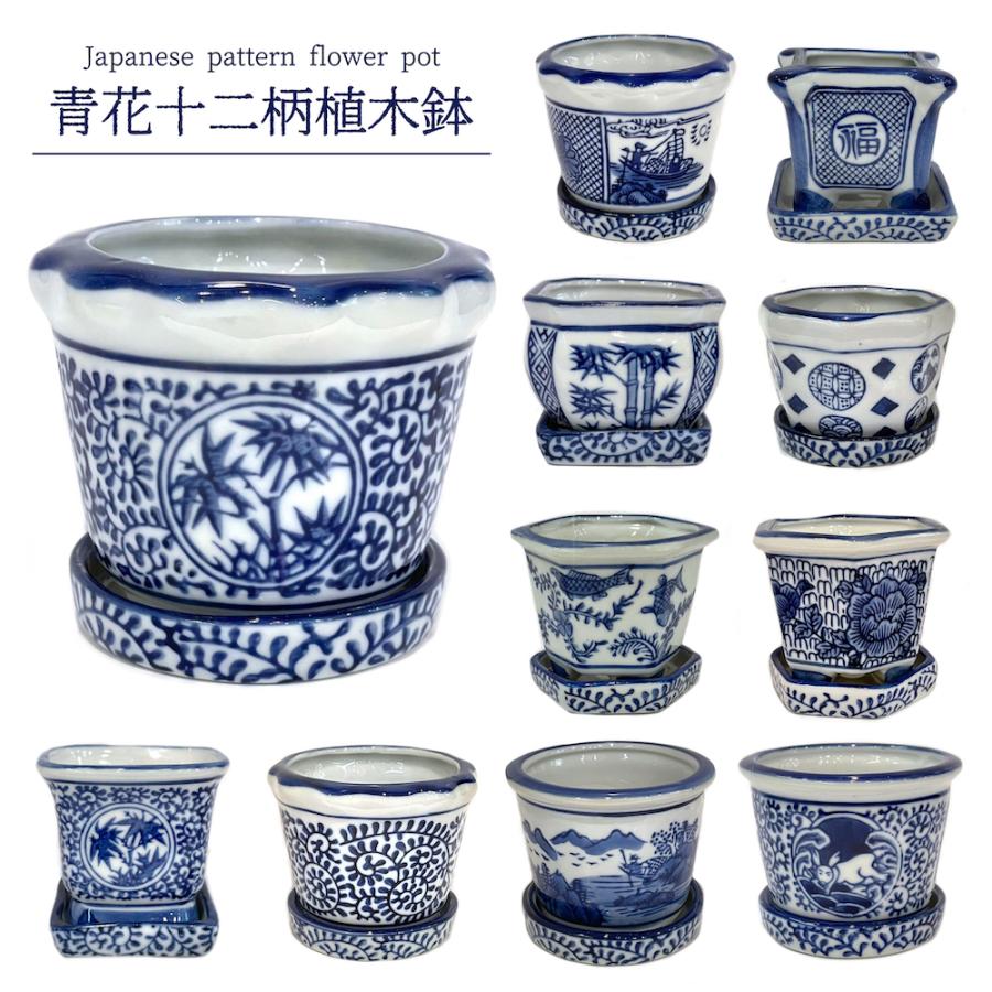 青花十二柄植木鉢 sl-a11 ミニポット 植木鉢 鉢 和風 和柄 盆栽 多肉