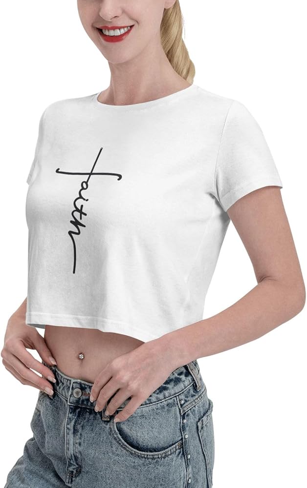 Amazon.com: Faith Cross Christian Jesus Crop Tops Womens High Crew