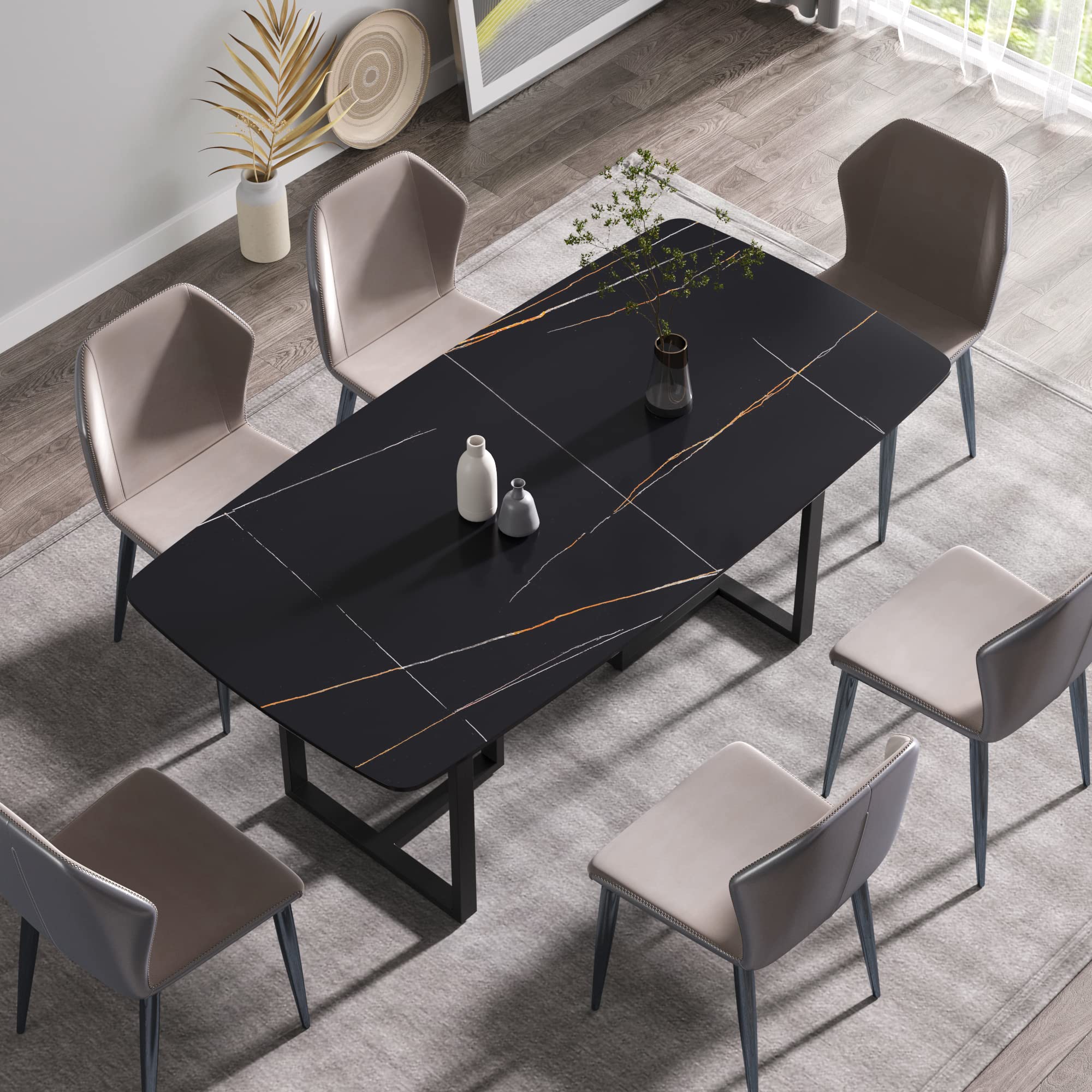 Amazon.com - Modern Dining Table, Black Sintered Stone Tabletop