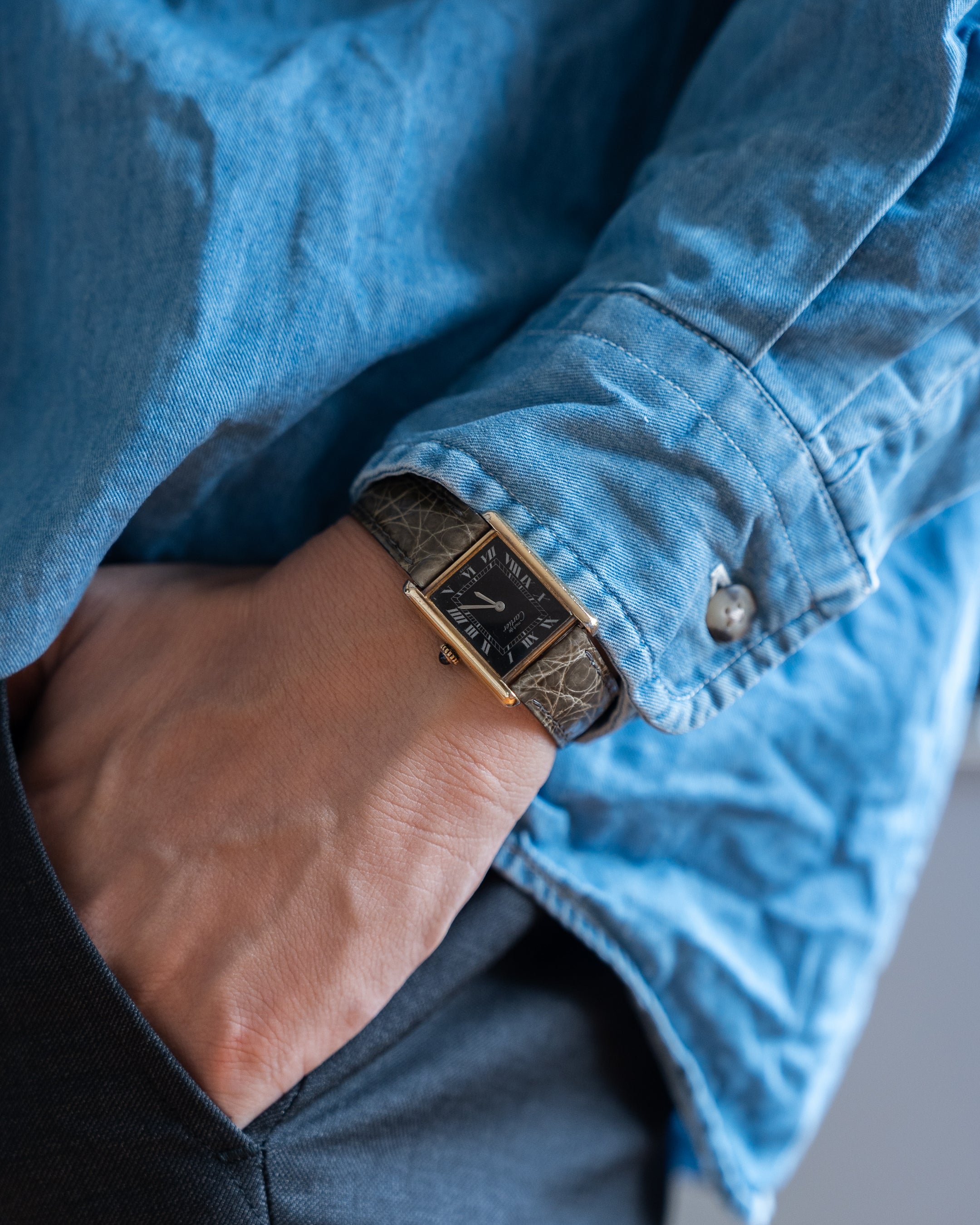 カルティエ マストタンク ブラック ダイヤル LM - 手巻きムーブメント